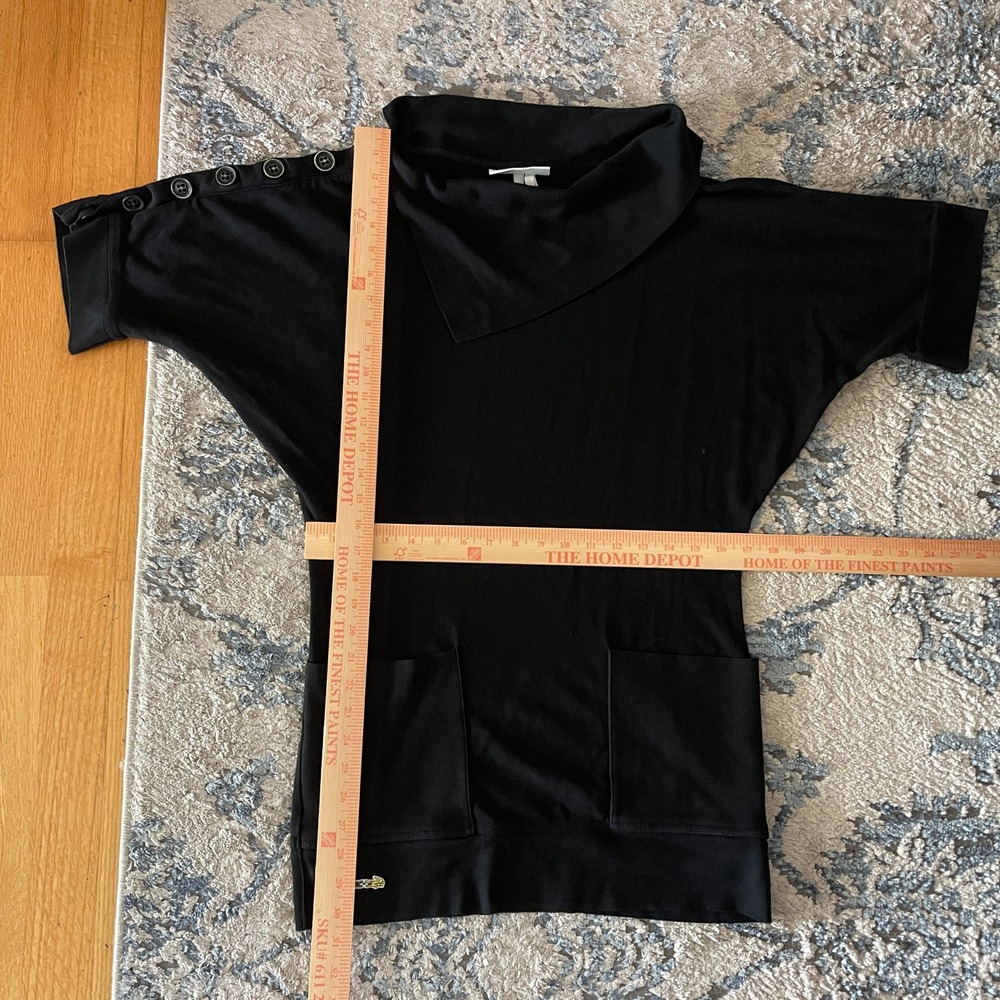 Lacoste + Malandrino Womens Black Cotton Modal Button Shoulder Tunic Dress S - Picture 8 of 8